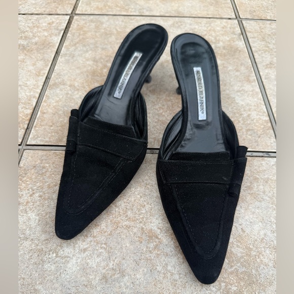 Manolo Blahnik Black Suede Mules - Picture 1 of 14